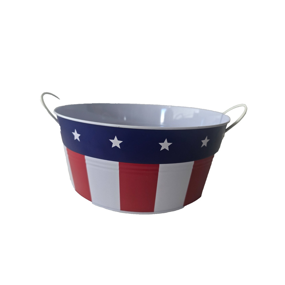 12" Patriotic Metal Bucket w/ Handles Ice, Paper Plates